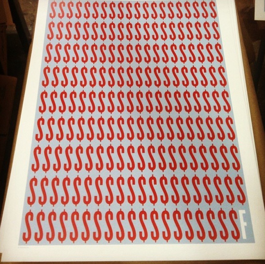 Red letterform screen-printed poster
