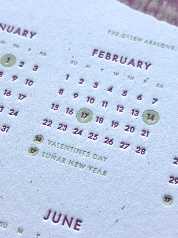 Letterpress calendar detail