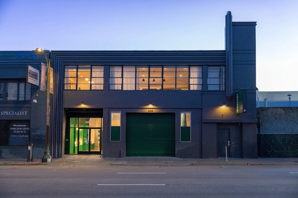 Gantri storefront on 10th Street at dusk