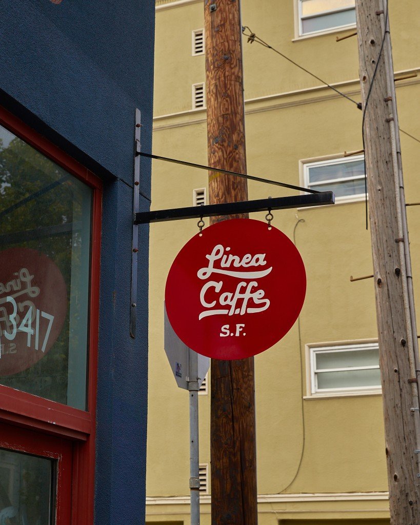 Red Linea Caffe S.F. hanging sign