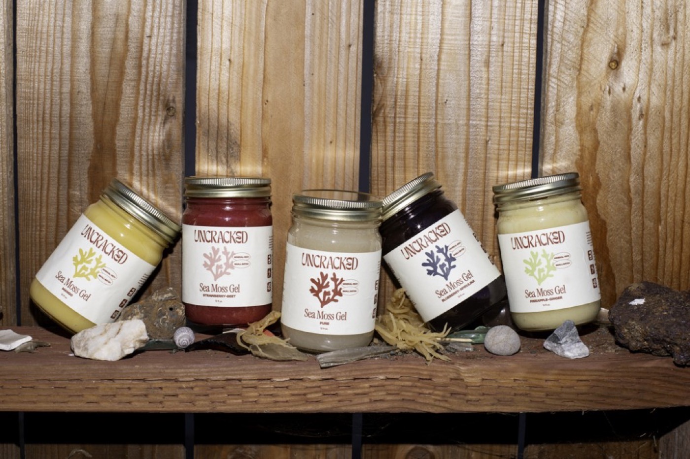 Uncracked sea moss gel lineup